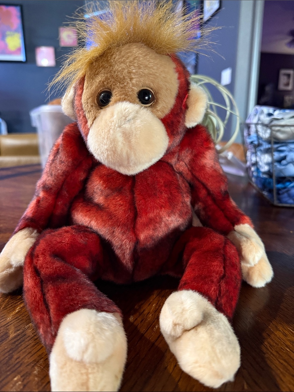 Ty Red Plush Monkey with Cream Face and Paws